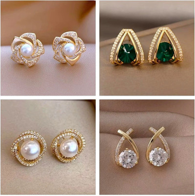 Tiso Pack of 4 Stylish Gold Stone Pearl Stud Tops Earrings Women Girls Light weight Crystal, Cubic Zirconia, Pearl Alloy, Brass, Stone Drops & Danglers, Earring Set, Hoop Earring, Rhinestone Studs, Stud Earring Tiso Pack of 4 Stylish Gold Stone Pearl Stud Tops Earrings Women Girls Light weight Crystal, Cubic Zirconia, Pearl Alloy, Brass, Stone Drops & Danglers, Earring Set, Hoop Earring, Rhinestone Studs, Stud Earring