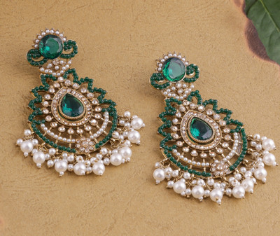 VATSALYA creation Mehandi Finish Shadow Diamonds and Pearl studded Elegant Alloy Drops & Danglers