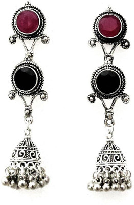 Lukello YJE Silver Plated Stone Jhumki Earrings Brass Jhumki Earring