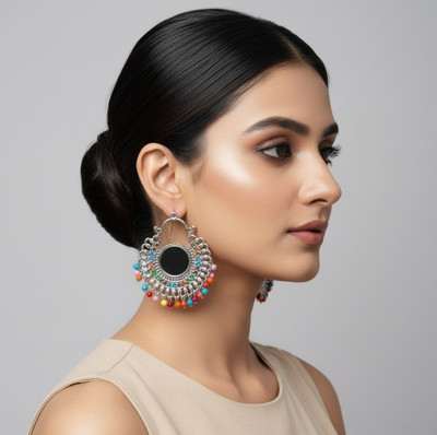 AJKER ANONNA Silver Oxidised Chandbali Jhumka Earrings for Women and Girls Metal Jhumki Earring