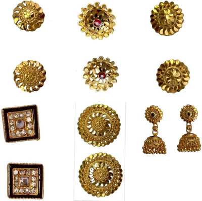 DUNIQ Gold Plated Copper Combo Of 6 Pairs Earrings Studs Zircon, White Zircon Brass Stud Earring