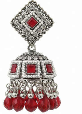 queenora Alloy Silver-tone Red Stone Jhumka Earring Crystal Alloy Jhumki Earring