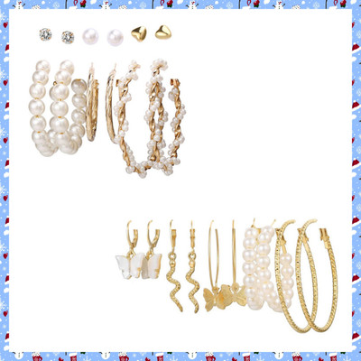 Vembley Combo of 11 Pair Pearl Drop Hoop and Studs Earrings For Women And Girls Pearl, Cubic Zirconia Alloy Hoop Earring, Stud Earring