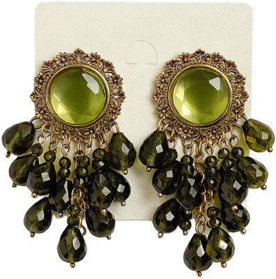 Sradha Green Beaded Gold Plated Earrings for Women | Mehndi, Wedding & Festive Wear Alloy Jhumki Earring, Drops & Danglers
