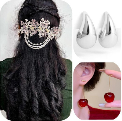 tbh Earrings and hair acessories combo For Women Gold Tone Crystal Alloy Drops & Danglers