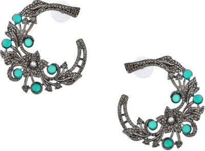 Dreamish Imitation Designer Stylish Korean Black Plated Chandbali Hoop Earrings Cubic Zirconia Alloy, Stone, Brass Hoop Earring