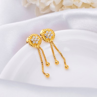 ZAVYA Polished Circular Gold Plated 925 Sterling Silver Drop Earrings Cubic Zirconia Sterling Silver Drops & Danglers