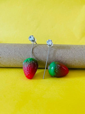 itzstylo Red Straberry Hanging Detachable 2 In 1 Earrings Crystal Alloy Drops & Danglers