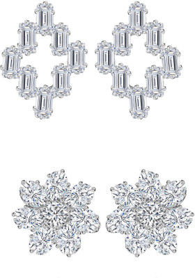 VIGHNAHARTA Elegant Beautiful Rhodium Plated Solitaire Stud Earring Combo-2 Cubic Zirconia Alloy Earring Set