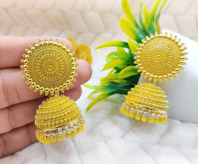 JMBW INTERNATIONAL Latest Collection Kundan Jhumka earrings for Girls and Woman (Yellow Color) Alloy Jhumki Earring
