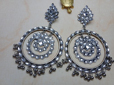 Luxe jewel luxe jewel silver polished mirror chandbali jhumka earrings Crystal Alloy, Brass, German Silver Chandbali Earring, Drops & Danglers