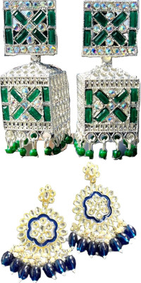Hernger traders Earring-Box-05_04 & Meenakari_Flower_Blue_01 Cubic Zirconia Alloy Earring Set
