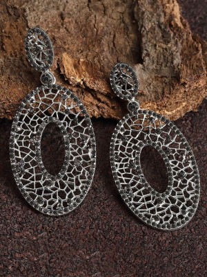 Karatcart Oxidised Silver Black Stone Studded Drop Earring for Women Alloy Drops & Danglers