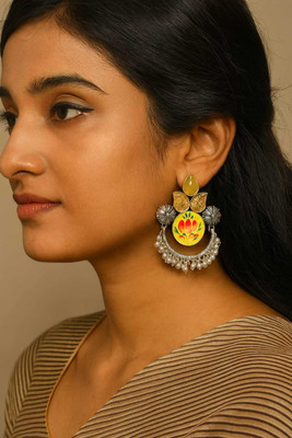 saja Yellow Lotus Leaf Earring Pearl Alloy Stud Earring