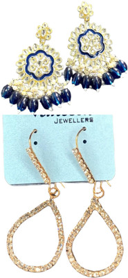 Hernger traders Meenakari_Flower_Blue_01 & Rg_white_stone_06 Cubic Zirconia Alloy Earring Set