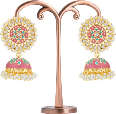 Sukkhi Attractive Pearl Gold Plated Kundan Meenakari Jhumki Earring for Women Pearl Alloy Jhumki Earring