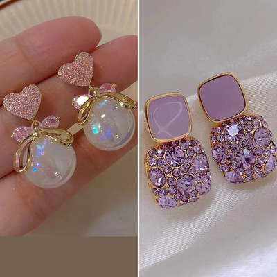 estailo fashion Pure Pink Pearl Drops Earrings Alloy Earring Set