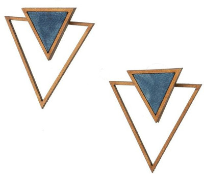 Whe Blue Two Look in One Upcycled Fabric and Repurposed Wood Triangle Earring Wood Ear Thread