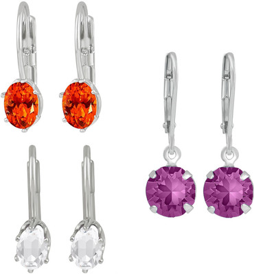 mahi Delicate multicolour Crystal and CZ Bali Earrings combo Crystal Alloy Earring Set
