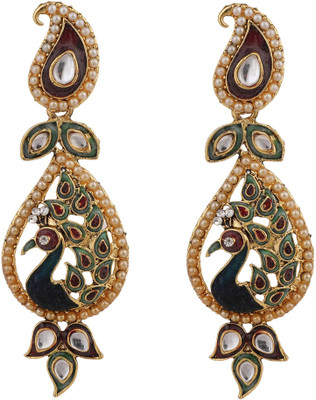 BHANA CREATIONS Peacock Motif Gold Plated Meenakari Multicolour Drop Earring_BC Cubic Zirconia Brass Drops & Danglers