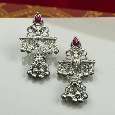 HM Creations Traditional Silver green Jhumka Earrings With indian Brass Jhumki Earring