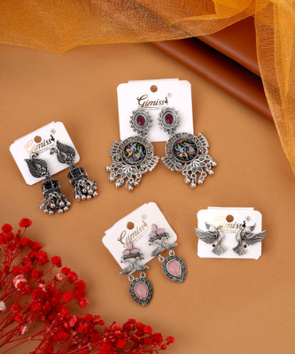 Gimiss Stylish Oxidized Silver Combo Set for Festive, Casual Wear for Women Alloy Stud Earring, Jhumki Earring, Hoop Earring, Earring Set, Chandbali Earring