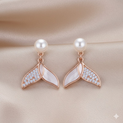 Sehrainn Korean Rose Gold Earrings, Elegant Pearl Studs, Diamond Earing Alloy Stud Earring, Drops & Danglers