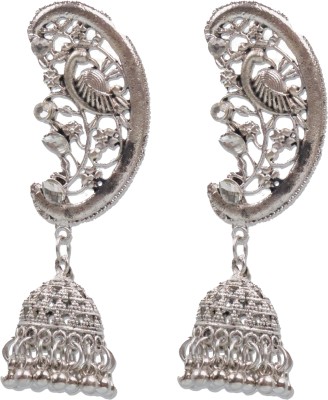 VAGHBHATT Peacock Shaped Tribal Design Oxidised Silver Plated Chandelier Jhumka Des-2 Sterling Silver Jhumki Earring