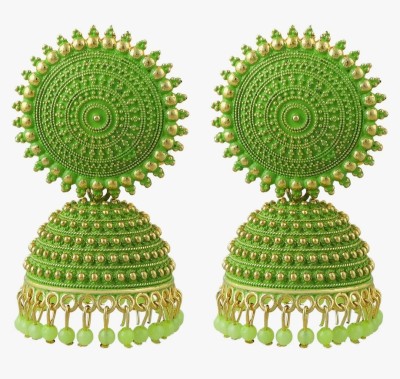 Shree Ju Traditional and Exclusive Attractive Meenakari Green Jhumka For Girls and Women Pearl, Beads Brass Jhumki Earring, Tassel Earring, Clip-on Earring, Drops & Danglers, Earring Set