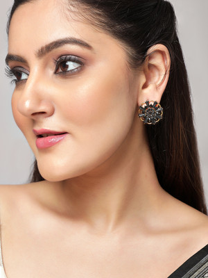 RUBANS Rubans Gold Toned Black Stone Studs Alloy Stud Earring
