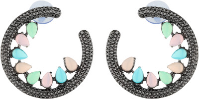Arti creations Korean Black Plated Stone Beaded Jhumki Chandbali Drop Danglers Earrings set Cubic Zirconia Alloy, Stone Hoop Earring