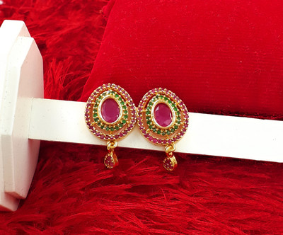 Anujeet Fashion Hub Gold Plated Covering 5 metal Impon AD Stone Small Floral Danglers For Women/Girl Copper Drops & Danglers