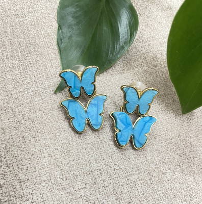 Fashion Paradise Blue Butterfly Earring Brass Earring Set