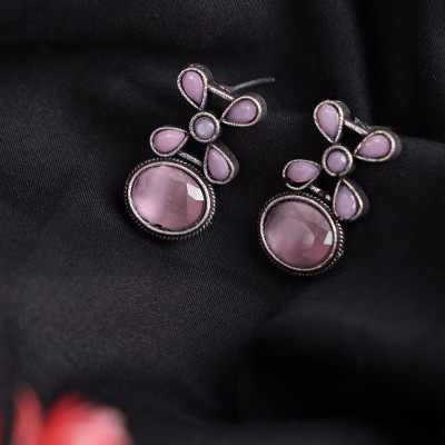 sunhari jewels Ox Pink Stone Round X Design Earring Alloy Earring Set