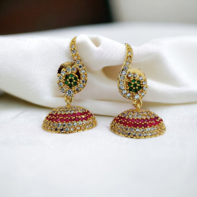 Opal Touch Enchanted Tricolor Jhumka in Gold Plated Gold Earring Set