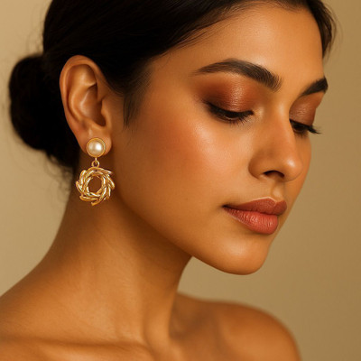 zarevia ZAREVIA Bow Pearl Drop Earrings for Women & Girls Gold Copper Drops & Danglers