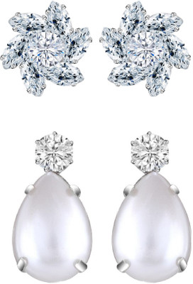 VIGHNAHARTA Elegant Beautiful Rhodium Plated Solitaire Stud Earring Combo-2 Cubic Zirconia Alloy Earring Set