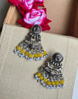 Crystal Gallery Oxidised German Silver Earrings For Women & Girls German Silver Jhumki Earring, Drops & Danglers