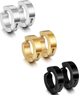 Teeragaj Magnet Earring Stud Bali Hoop earring Pierced Daily wear earrings pack of 3 Stainless Steel Magnetic Earring
