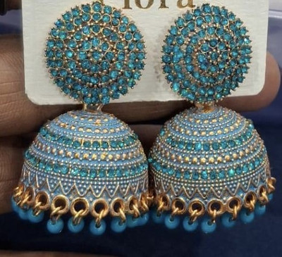 SAKETHAM Blue Shades of Gold Alloy Jhumki Earring