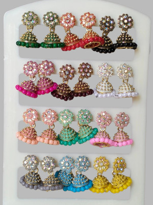 Jiyansh Trading New Fancy For Women And Girls Combo Pack Of 12 Pair Diamond Alloy Jhumki Earring