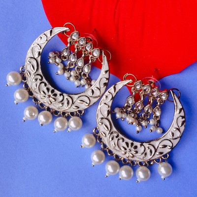 mahi Traditional Meenakari Work Chandbali Dangler Earrings Beads Alloy Drops & Danglers, Chandbali Earring