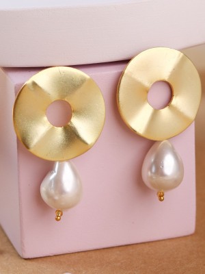 JOHORI Matte Gold Plated Natural Drop Studs Brass Stud Earring