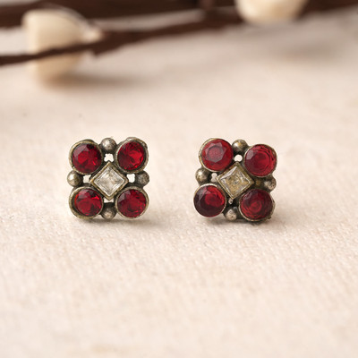 Sanseeta Raktika- Silver Brass Stone Studded Stud Earrings Zircon Bone Stud Earring