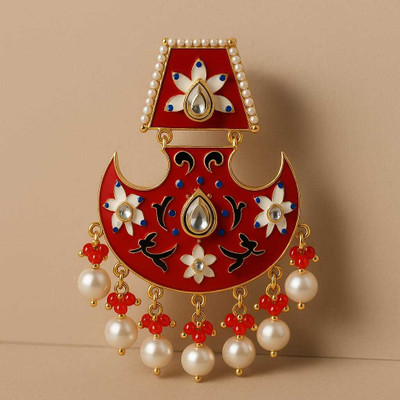saja Red Meenakari Ethnic Drop Earrings Pearl Alloy Stud Earring