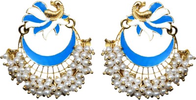 Mehpriye Meenakari Gold Plated Peacock Design White Beads Metal Drops & Danglers