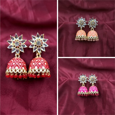 AMONROO Multicolor Jhumka for women, Set of 3 earrings, Premium Jhumka Alloy Jhumki Earring, Earring Set