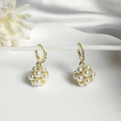 ANOUK Pearl flower Earrings for women korean earring girl Moti Ear Ring stylish gift Cubic Zirconia, Beads, Diamond Gold, Alloy, Mother of Pearl, Stone Drops & Danglers, Earring Set