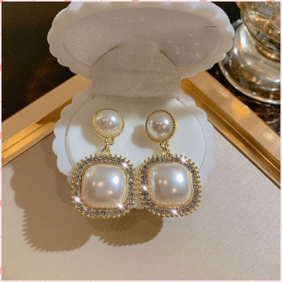 Vedali Golden Amazing Korean Square AD-Pearl Earrings For / Women Pearl Alloy Drops & Danglers