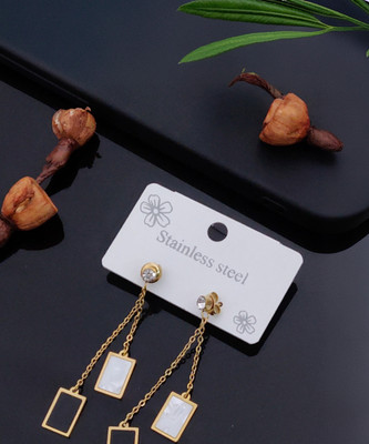 Shree Enterprise Rectangle Layer Shape Beautiful Plug Earring-Black&White Alloy Plug Earring